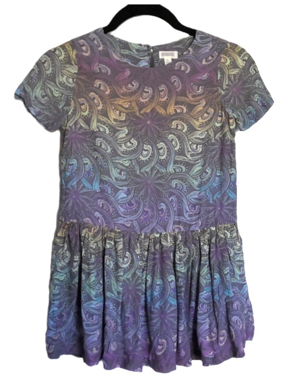 Gymboree Girl's Dress Drop Waist Short Sleeve Peacock Feather Print EUC Sz 5